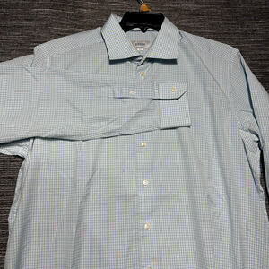 Eton Contemporary Button Up Shirt Men's 18 Plaid Blue Green Long Sleeve